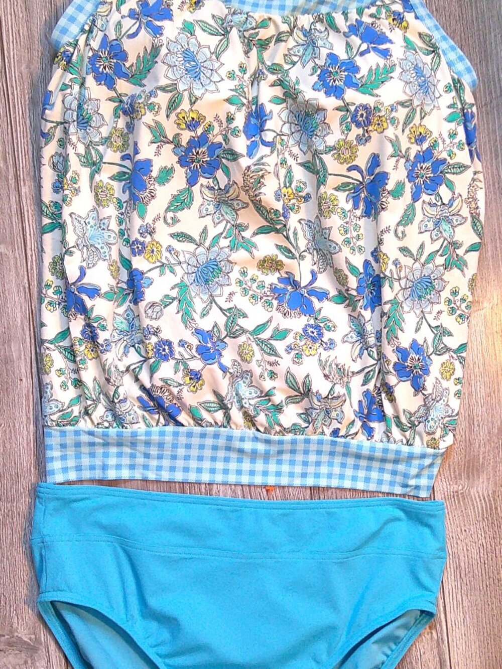 NWT 2-Pc LANDS END Mastectomy Blouson Tankini Swim Top + High-Waist Bottom M (12